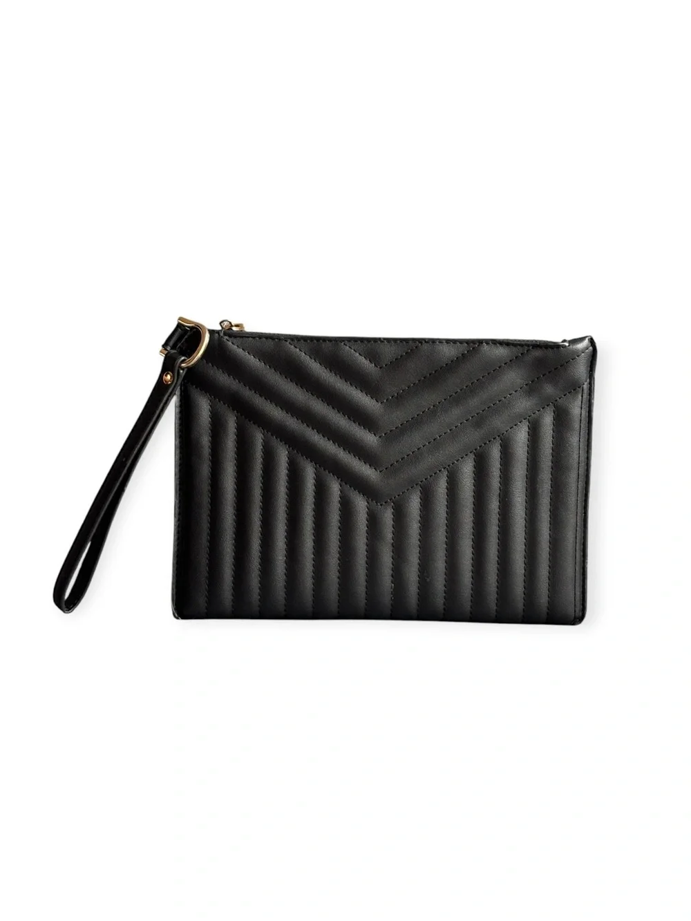 A New Day Black Chevron Quilted Faux Leather Wristlet Clutch